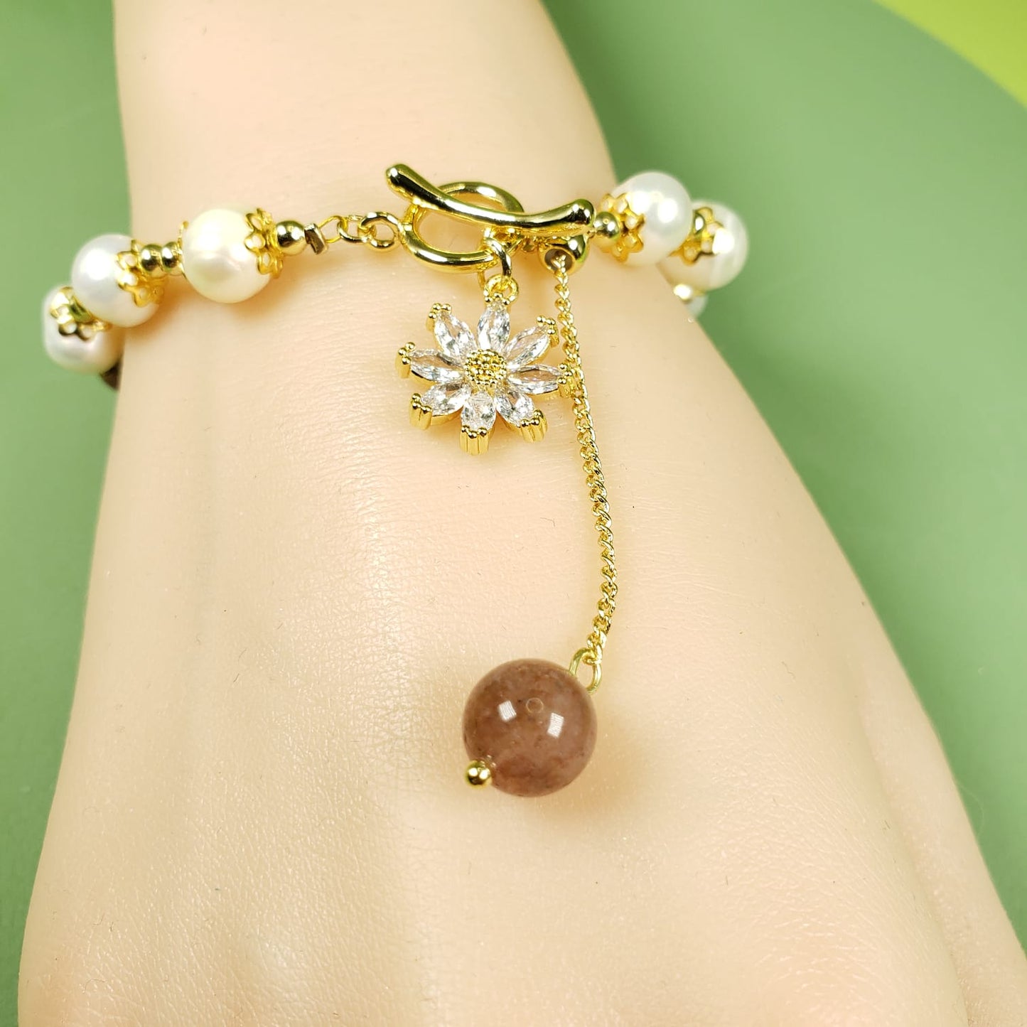Strawberry Crystal Love Pearl Beaded Bracelets (BBE 6207)