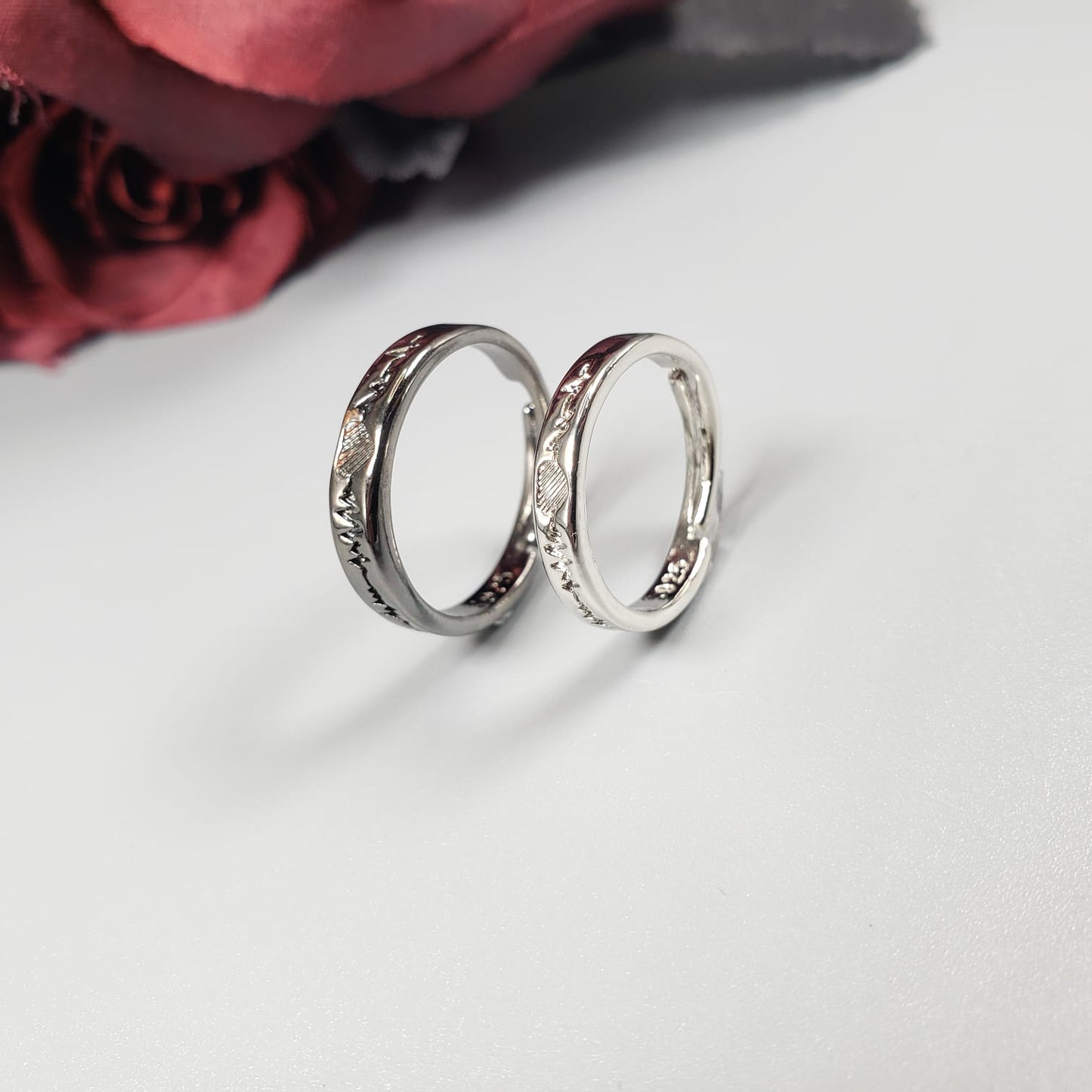 Black & Silver ECG Couple Rings