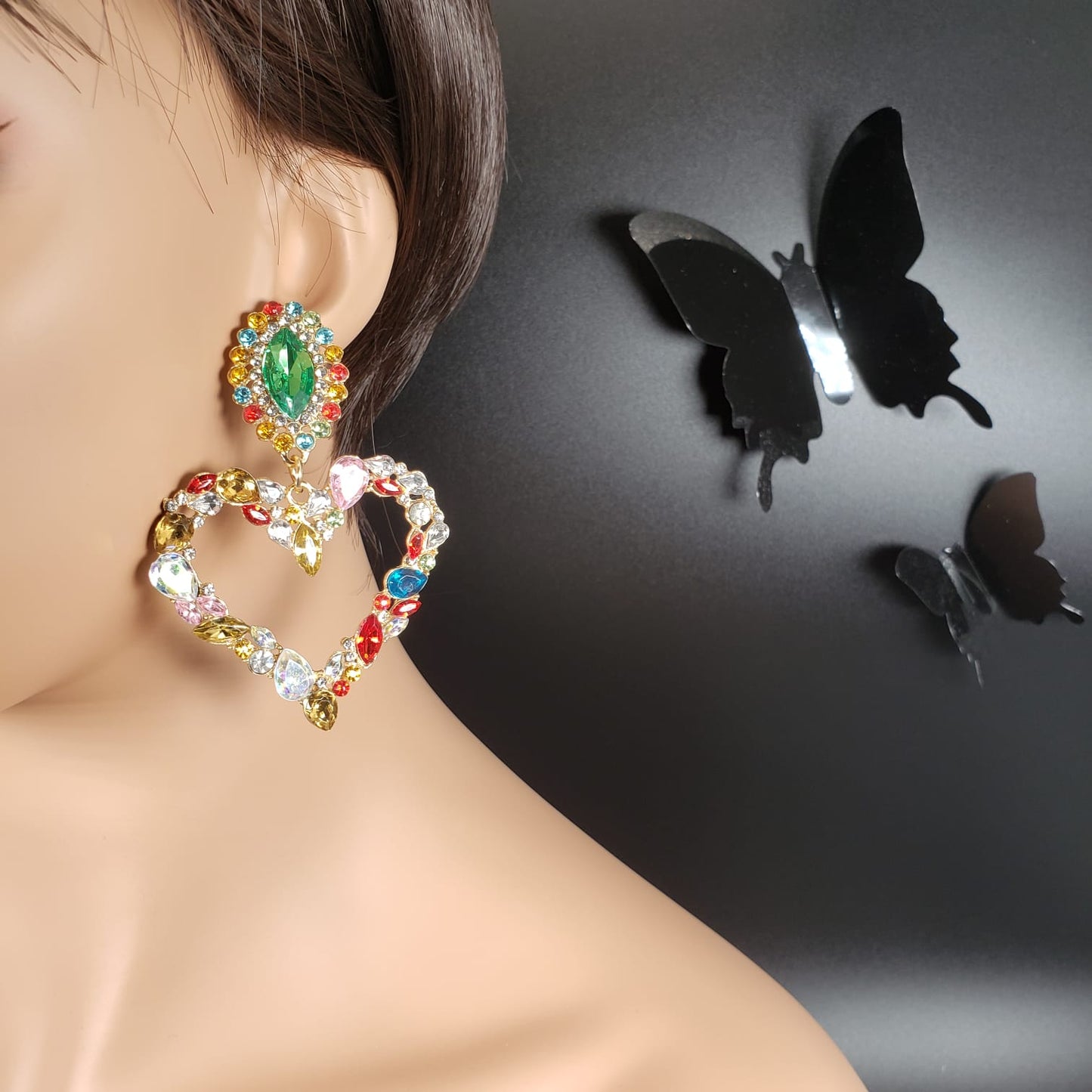 Pompous Big Heart Dangle Earrings (EDE 2338)