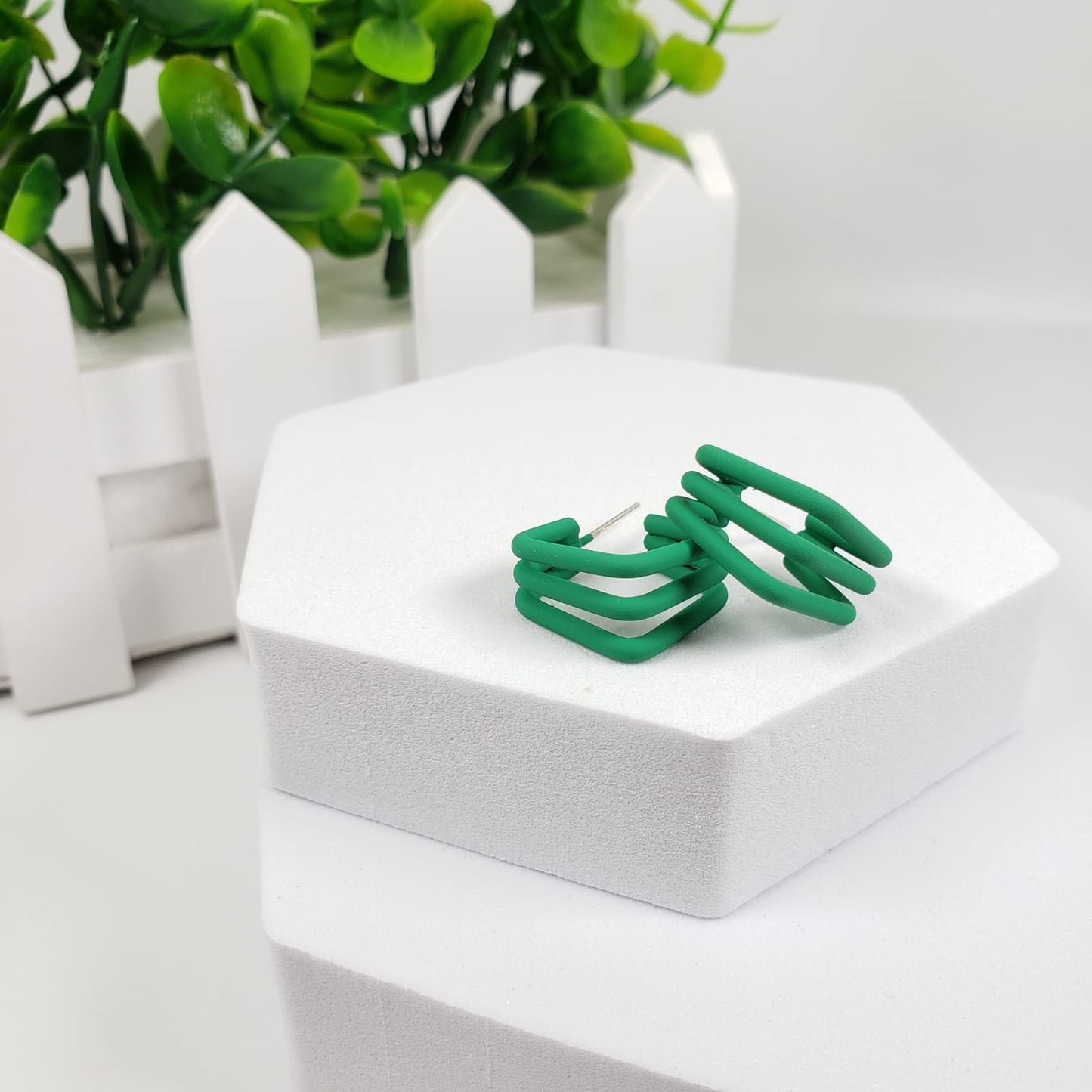 Green Square Stud Earrings (ESE 1021)