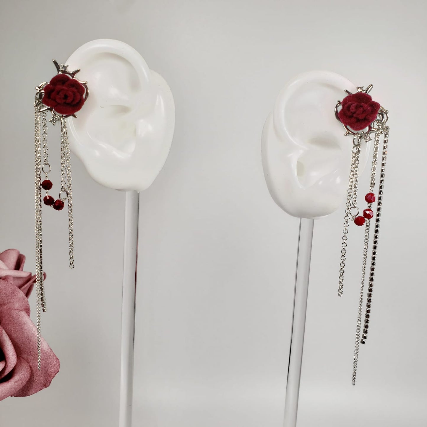 Flannel Red Rose Ear Cuff (EEC 1025)