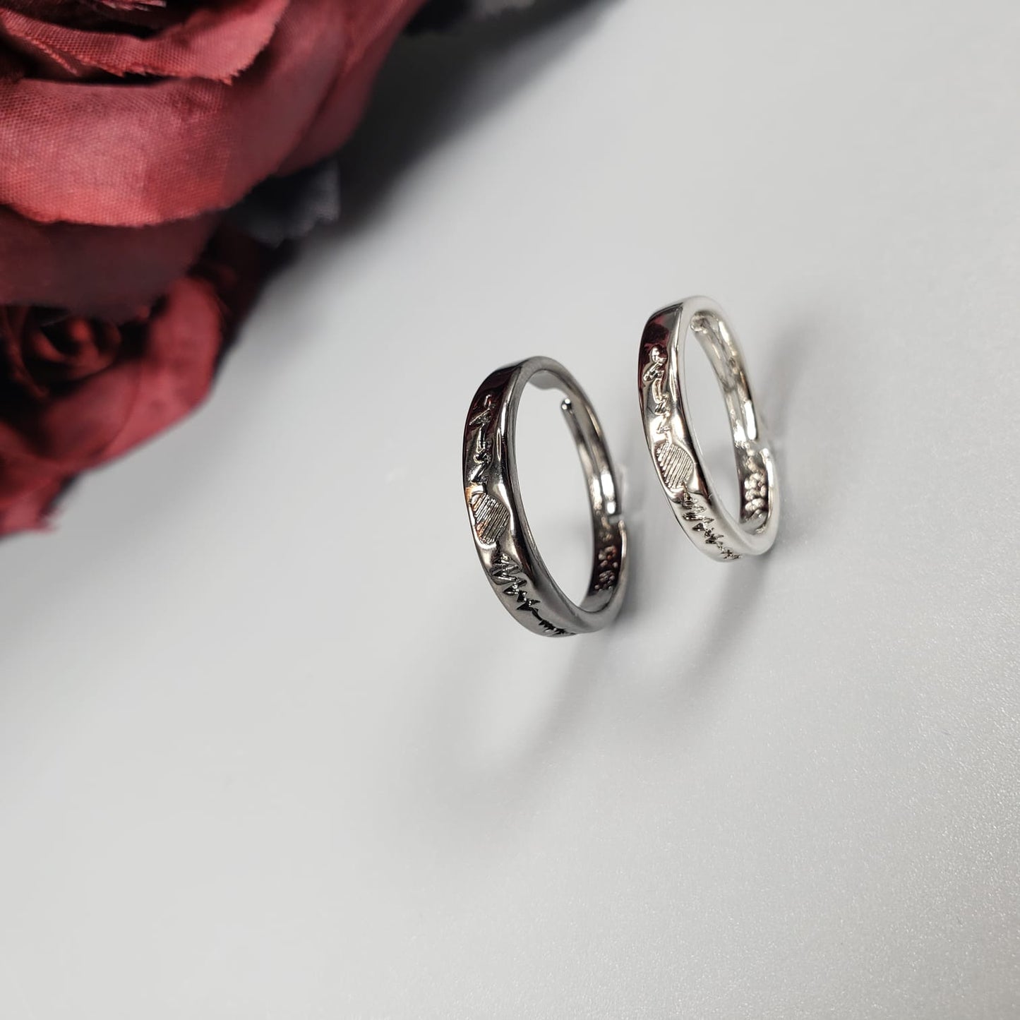 Black & Silver ECG Couple Rings