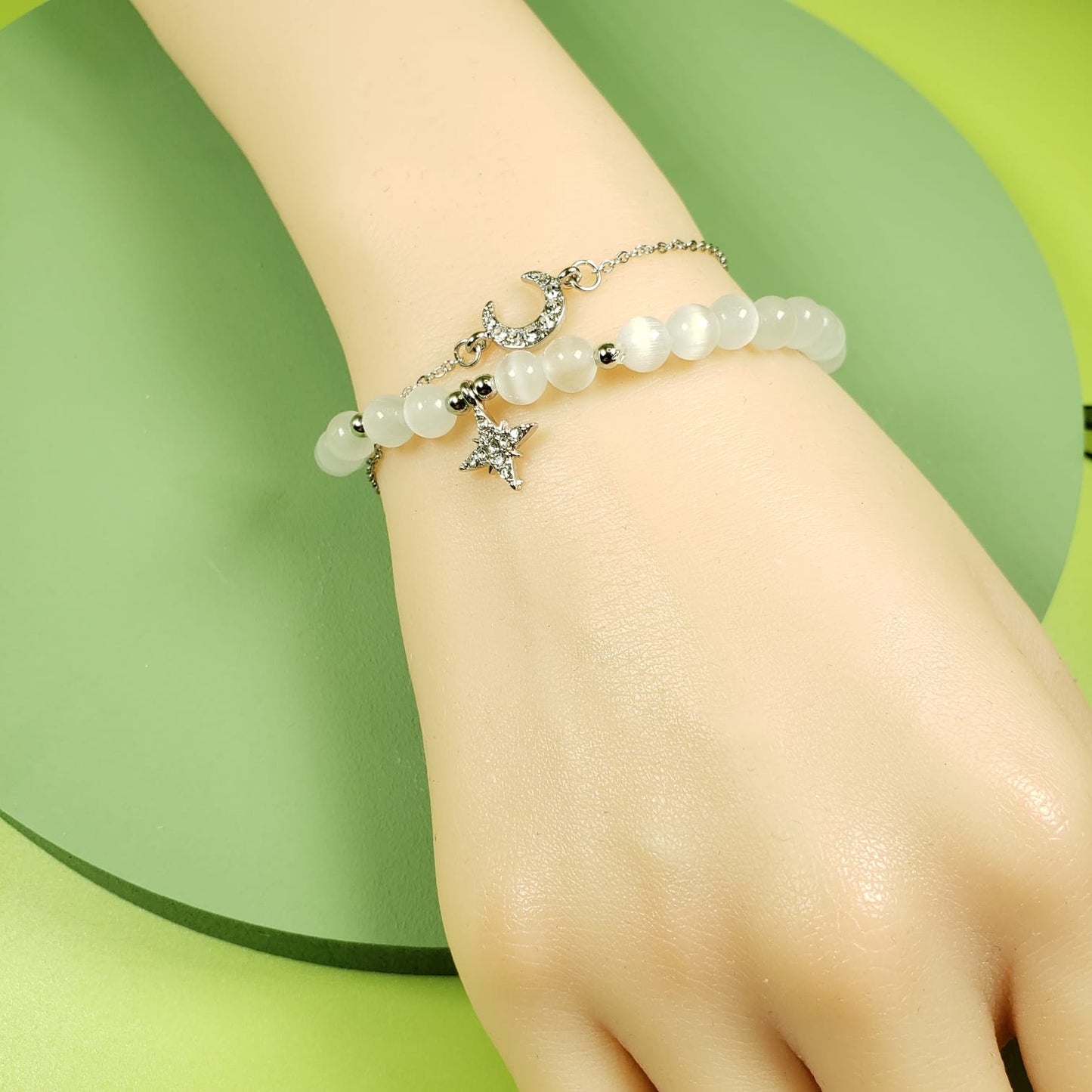 Opal Crystal Moon And Star Set Of Beaded Chain Bracelets (BBE 6211)