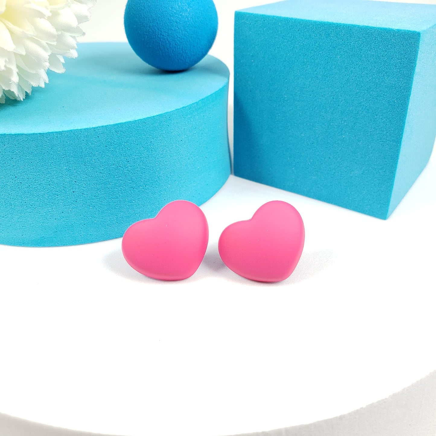 Rose Red Small Heart Stud Earrings (ESE 1019)