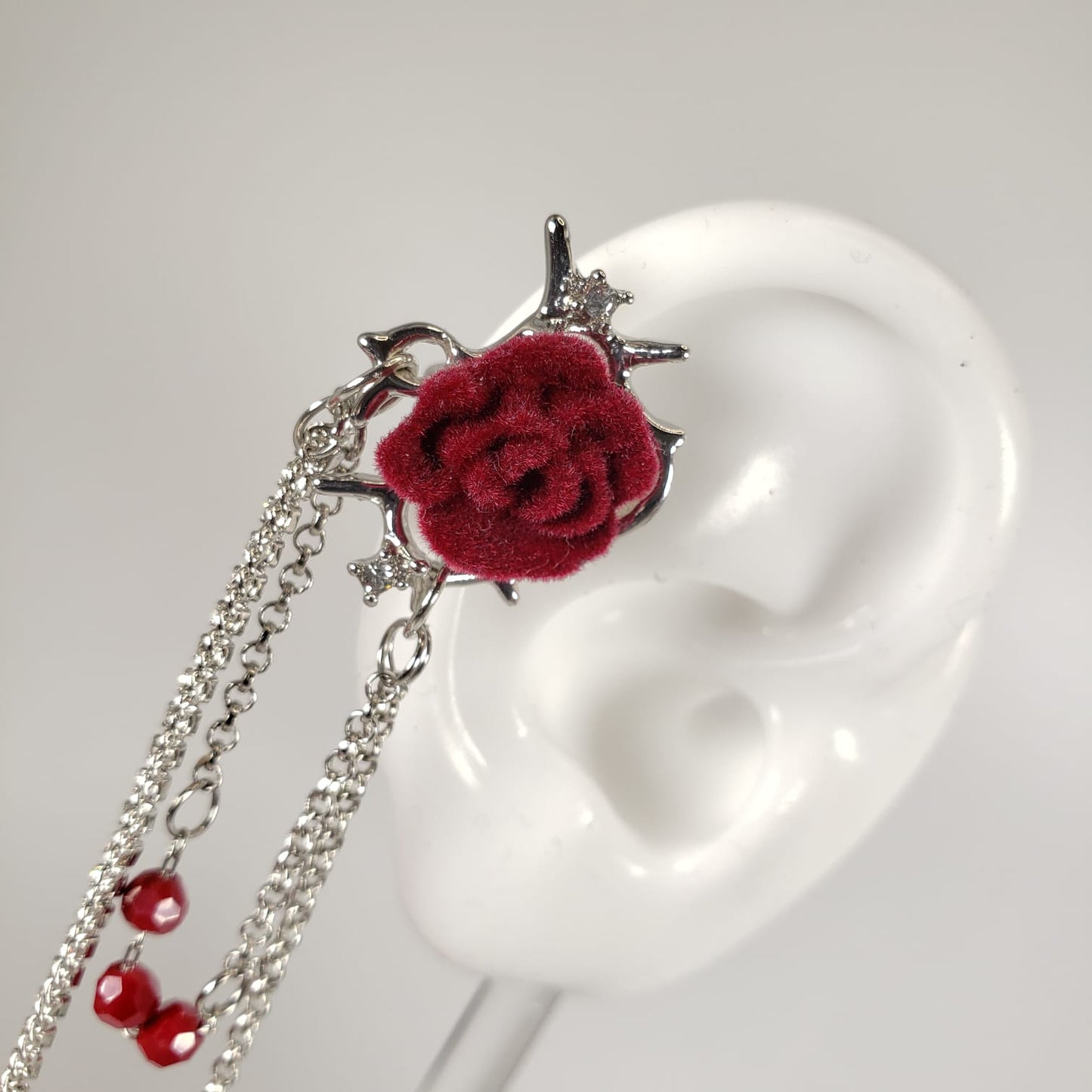 Flannel Red Rose Ear Cuff (EEC 1025)