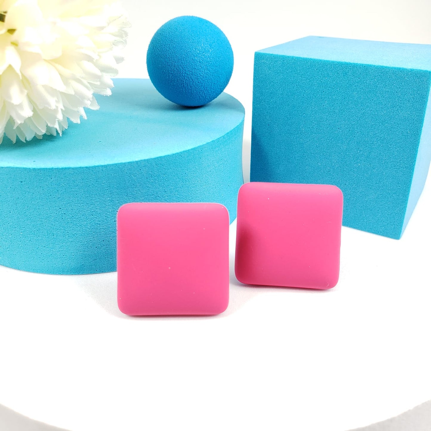 Rose Red Square Stud Earrings (ESE 1022)