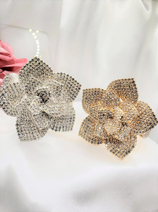 Luxury Rhinestones Flower Cuff Bracelets