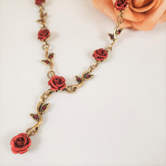Vintage Style Red Rose Princess Necklace (PRN 3001)