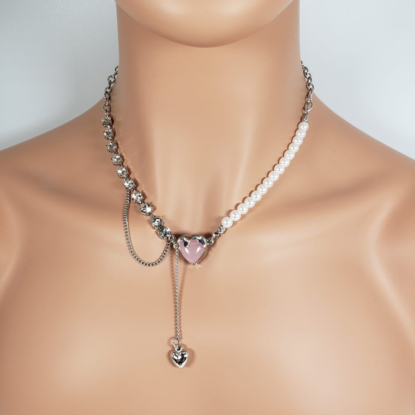 Rose Quartz Heart-Shape Princess Necklace (PRN 3010)