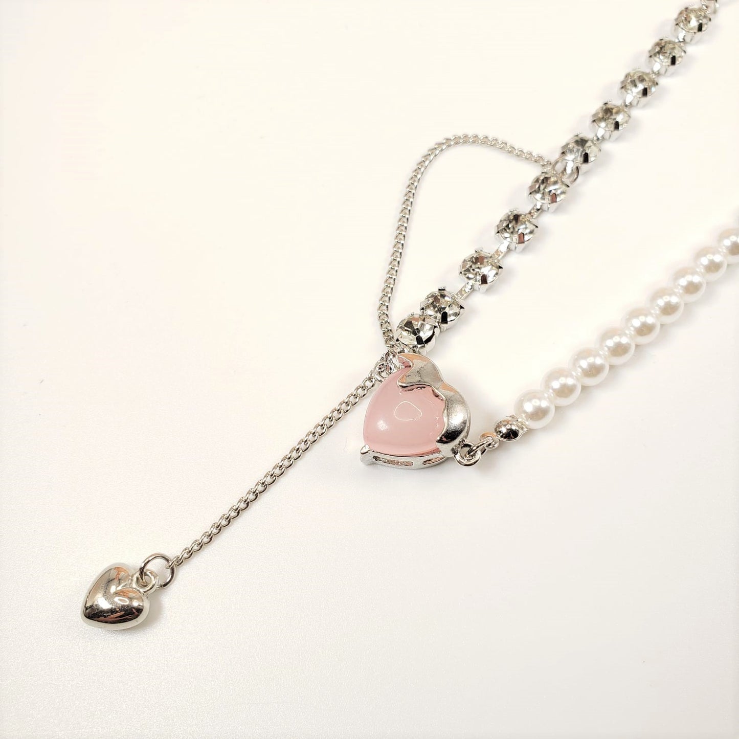 Rose Quartz Heart-Shape Princess Necklace (PRN 3010)