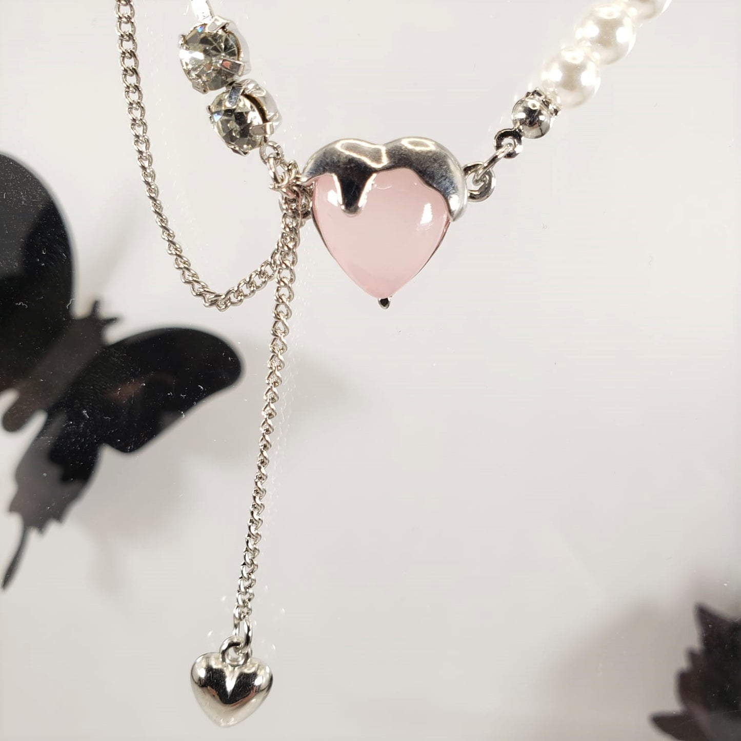 Rose Quartz Heart-Shape Princess Necklace (PRN 3010)