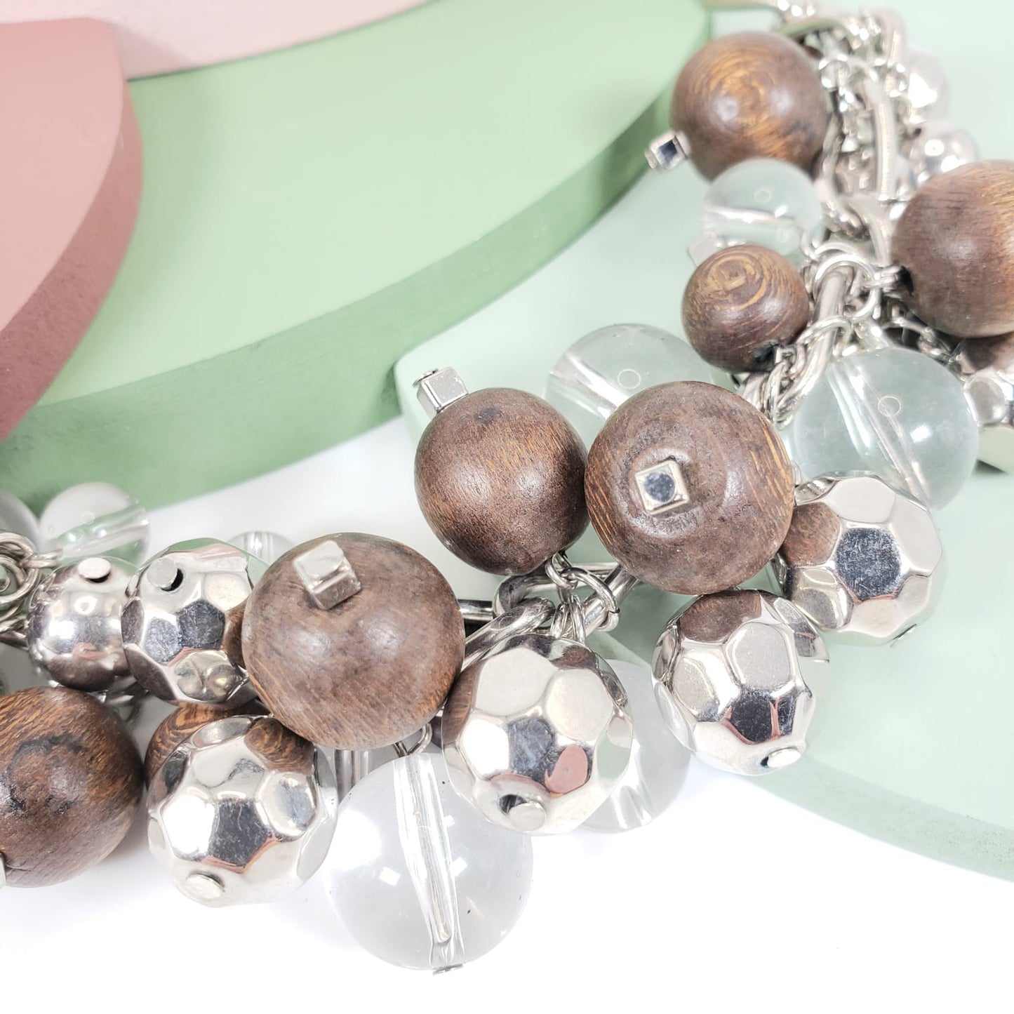 Transparent Bead & Wood Ball Matinee Necklace (MAN 8004)