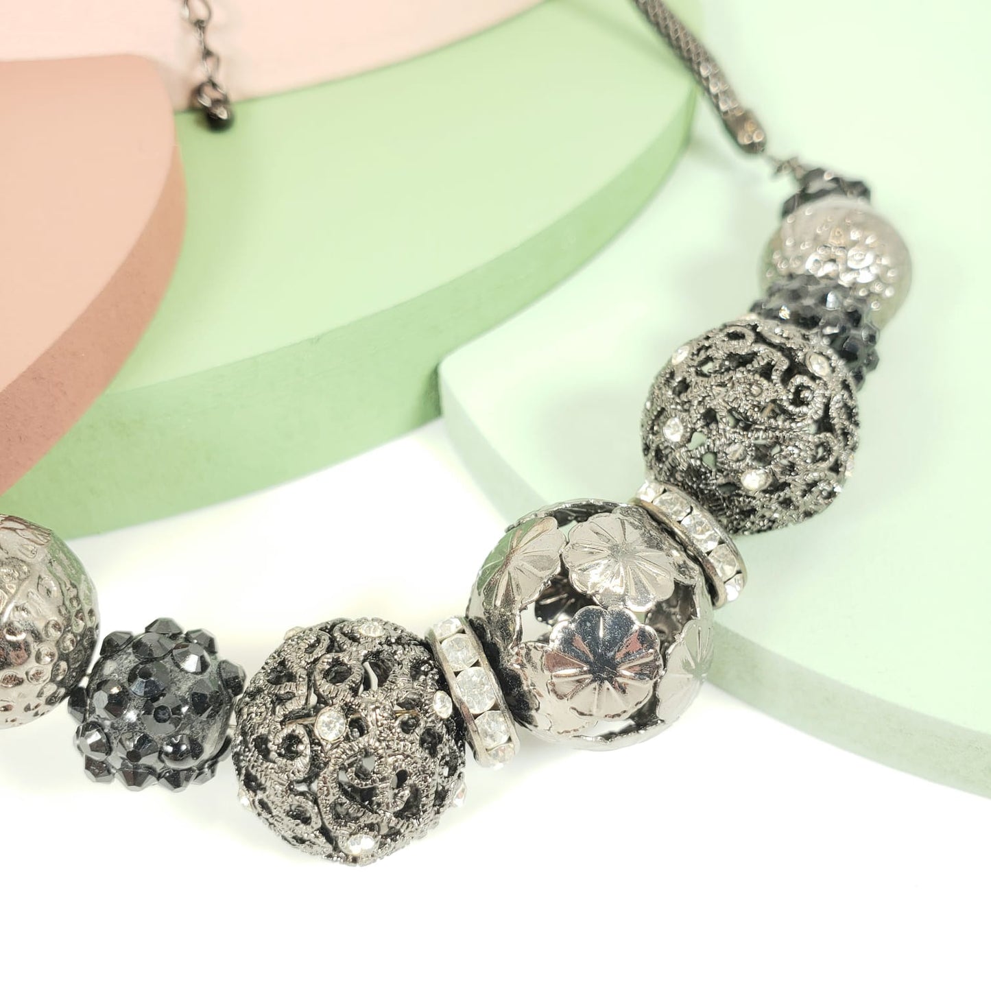 Hollow Gemstone Ball Princess Necklace (PRN 3014)