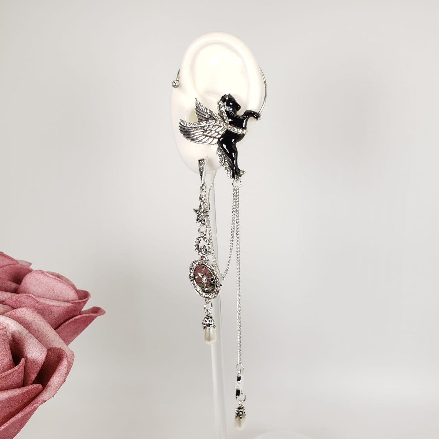 Pegasus Ear Cuff & Antique Clock Hook Earrings (EEC 1013)
