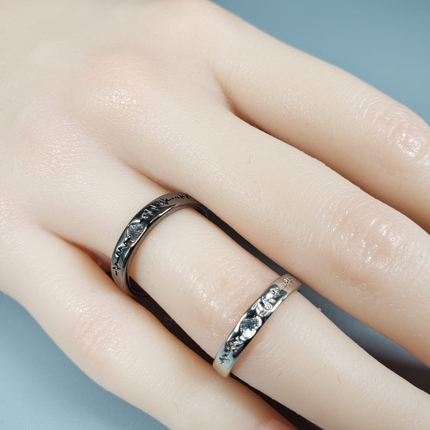 Black & Silver ECG Couple Rings
