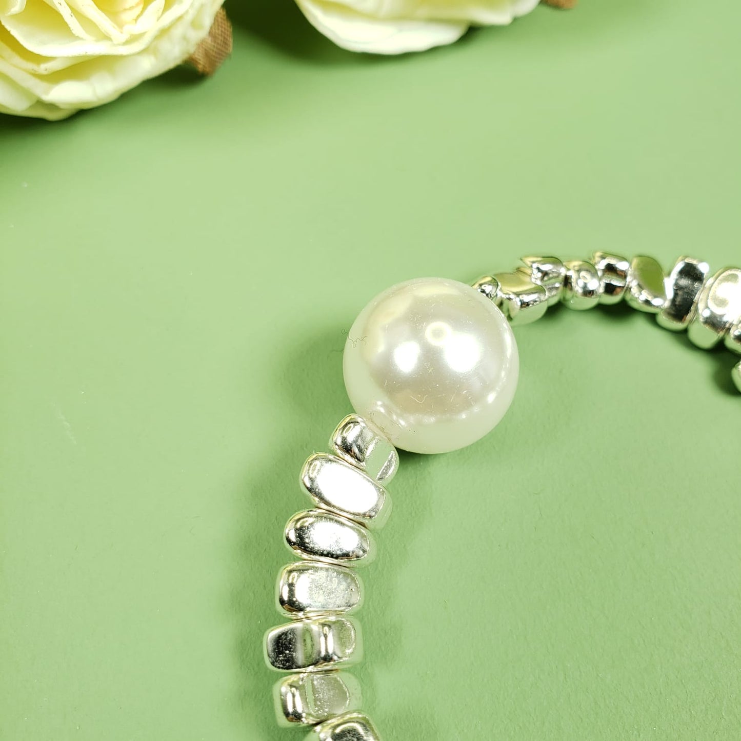 Silver Pearl Beaded Bracelets (BBE 6209)
